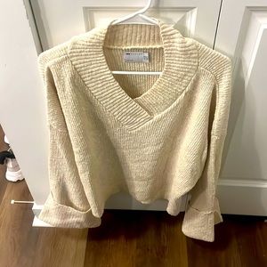 ASOS DESIGN v neck jumper with turned back cuffs in cream